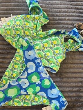 Emily McCarthy Lola Reversible Bikini Set In Sea Glass Spot Cheetah/Deco Palm L